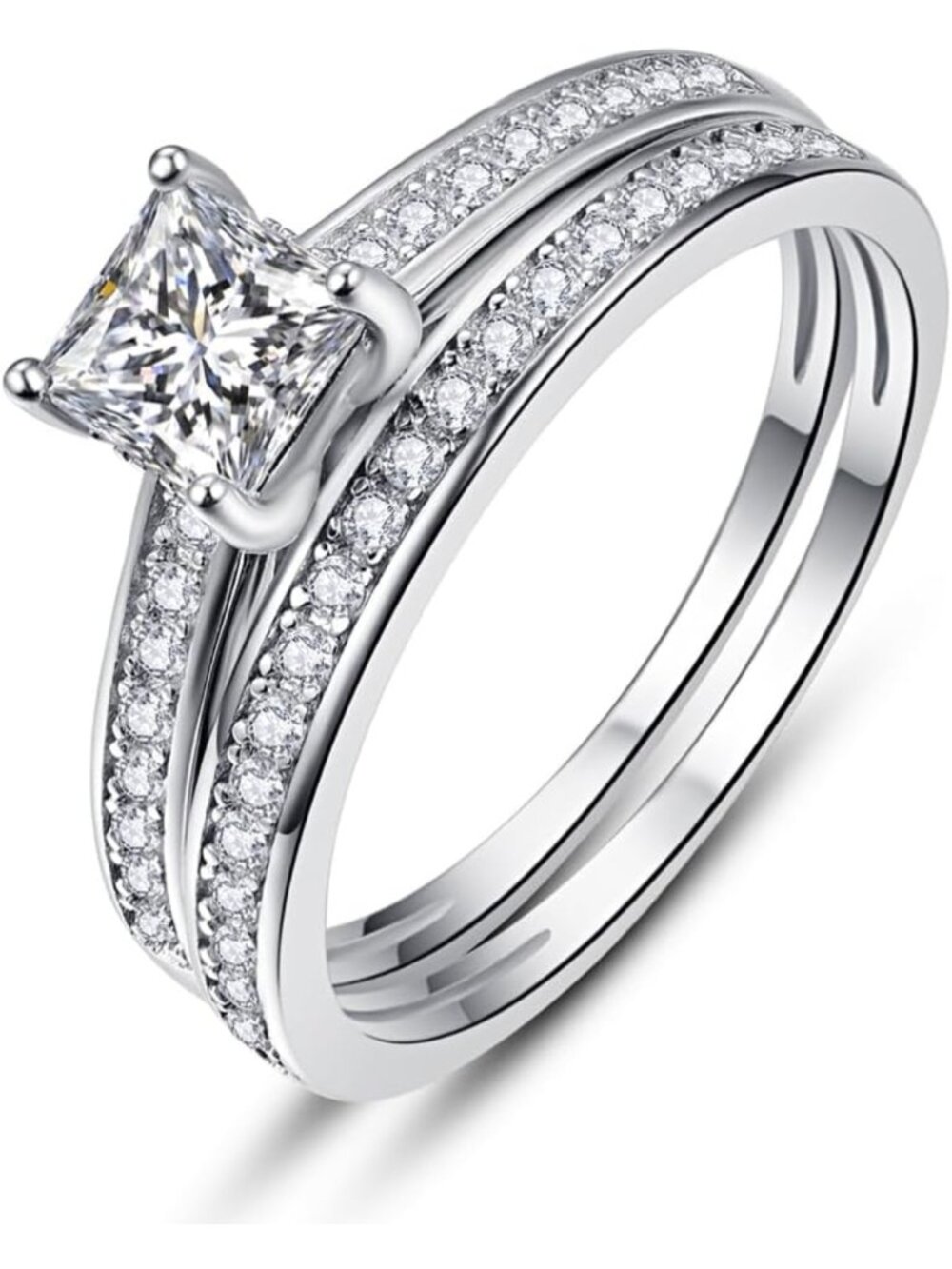 Stunning 1.35CT Princess Cut Engagement Ring Set, 5A Cubic Zirconia, Women's